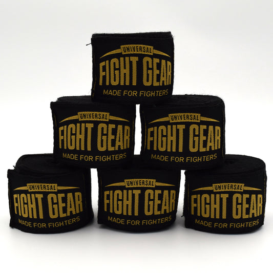 Universal Fight Gear Elite Boxbandagen Set – 3× 4m – Schwarz/Gold